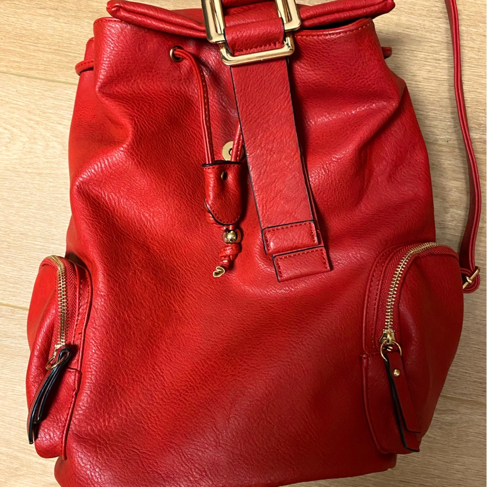 Dasein Travel Backpack, Large School outdoor Rucksack Red Faux Leather